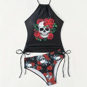 Skull & Rose Print 2 Piece Set Bikini